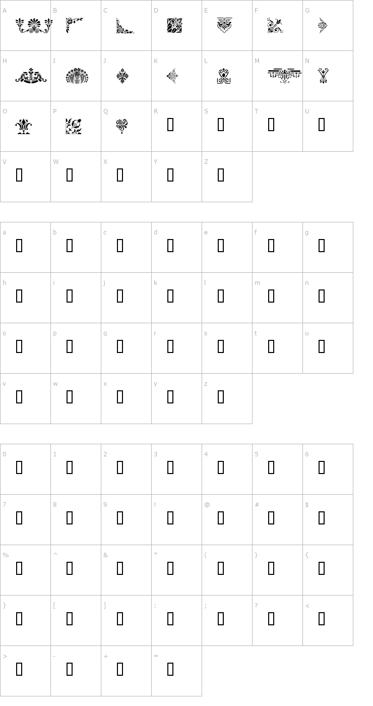Character Map Victorian Designs Three Font