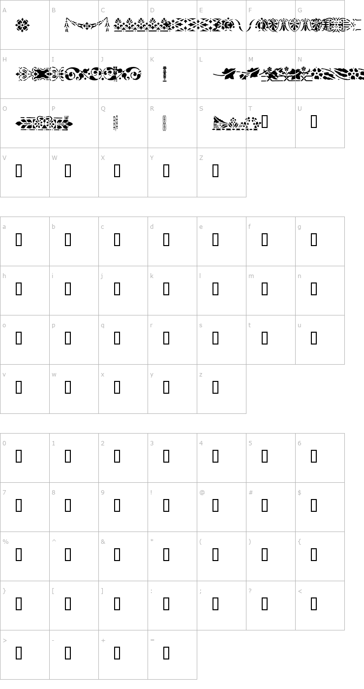 Character Map Victorian Designs Two Font