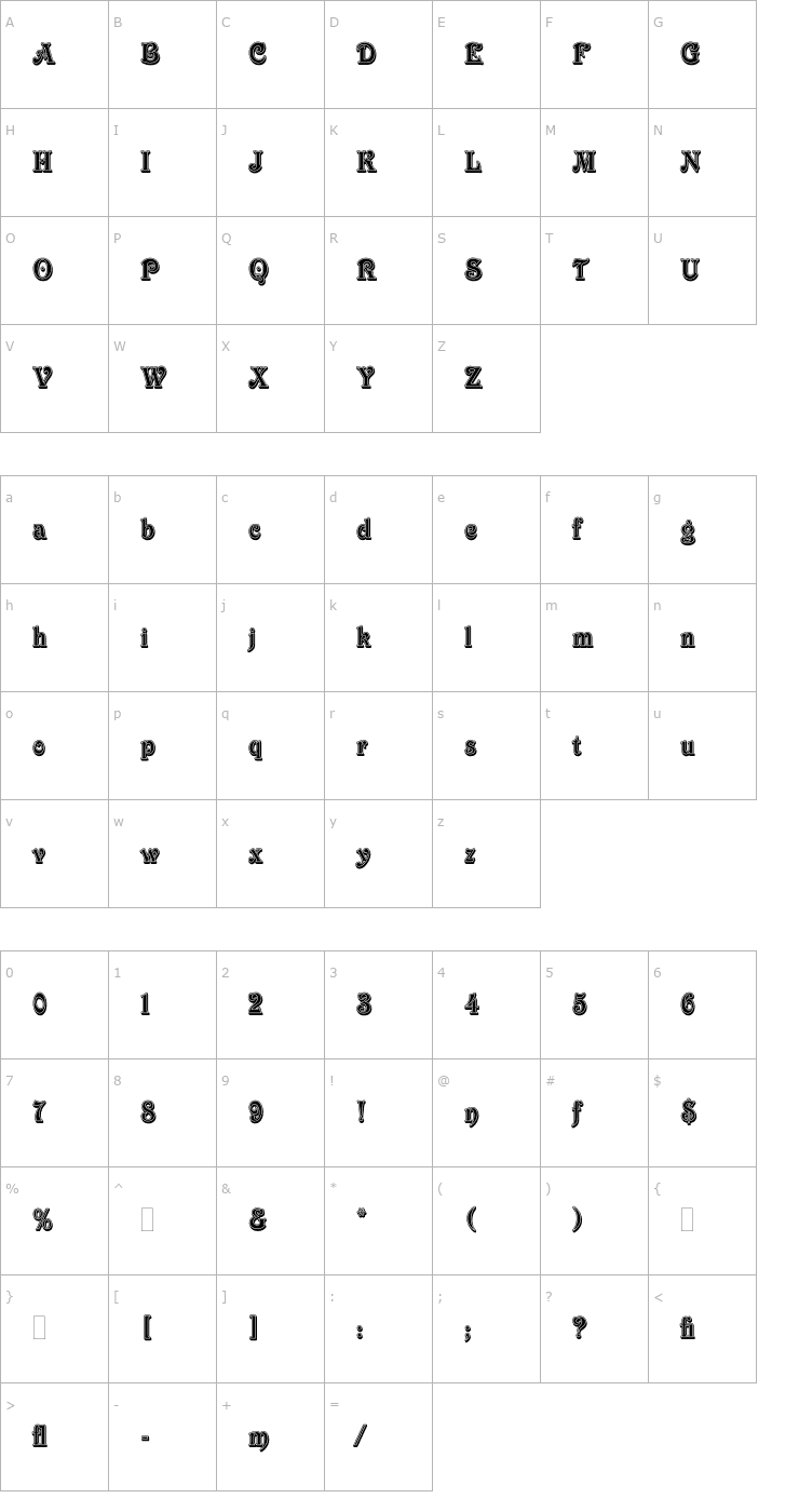 Character Map Victorian Inline Shaded LET Plain1.0 Font