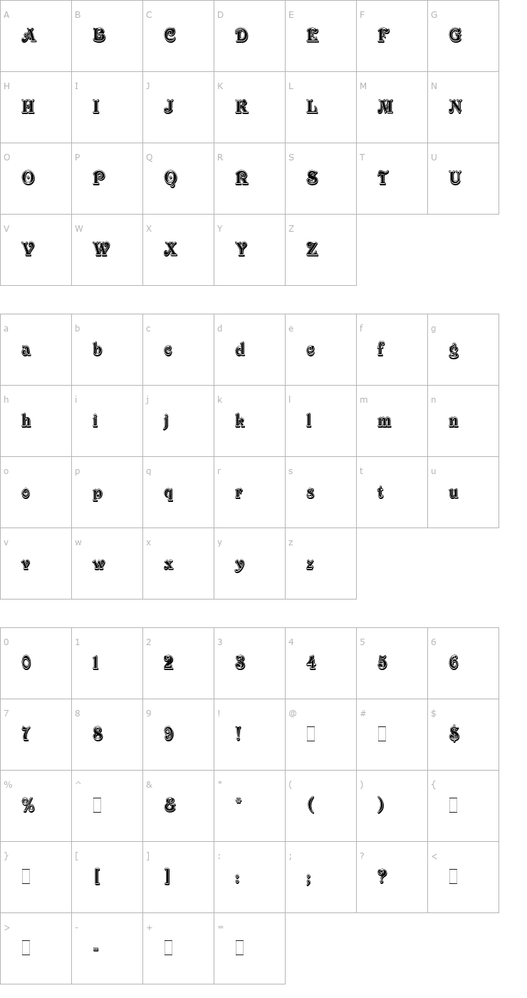 Character Map Victorian-InlineShaded Font