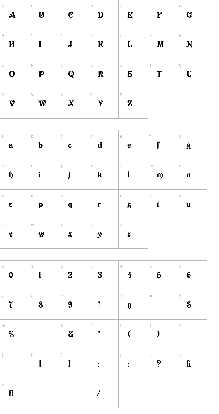 Character Map Victorian Nouveau LET Alt Font