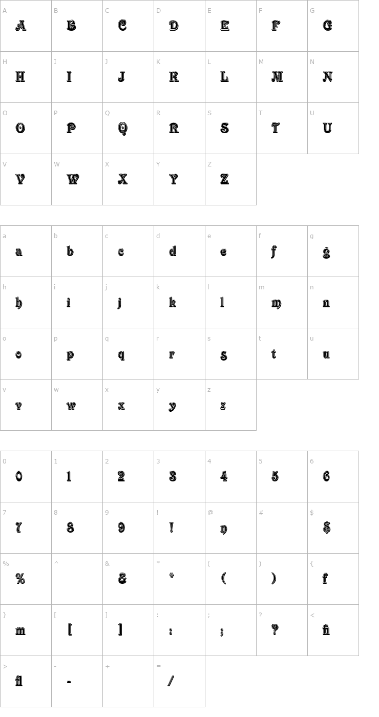 Character Map Victorian Nouveau LET Alt Shaded Font