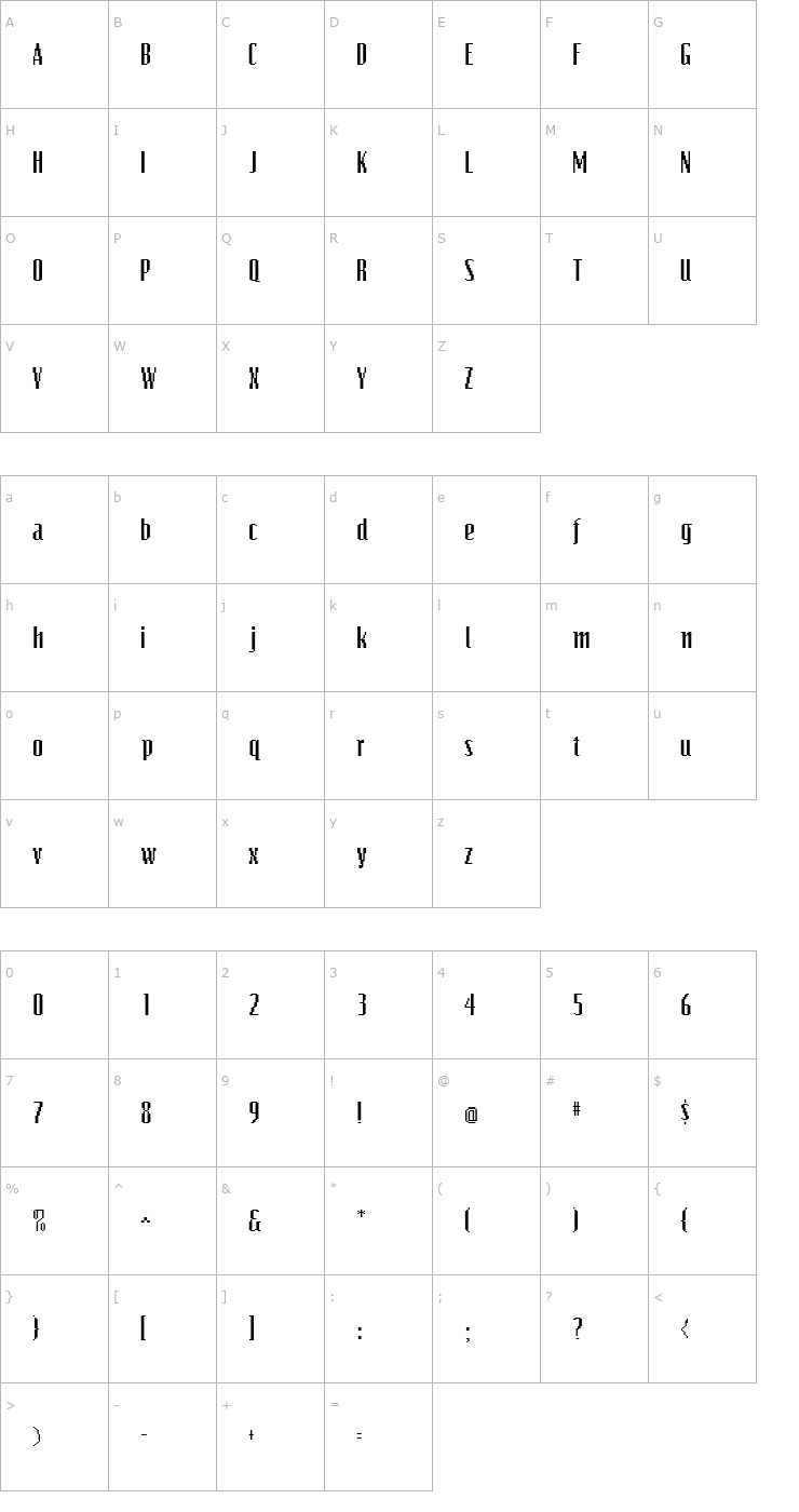 Character Map VideoCondSSK Font