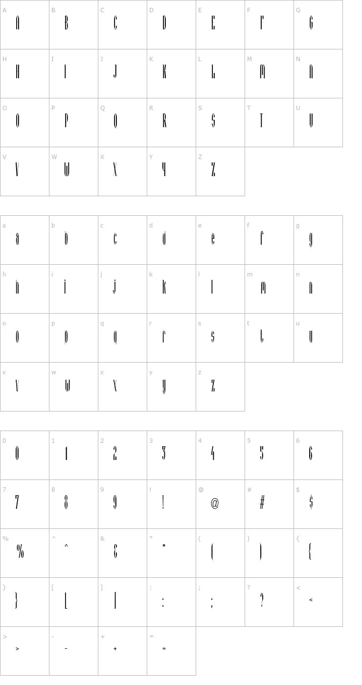 Character Map VieneseCondensed Font