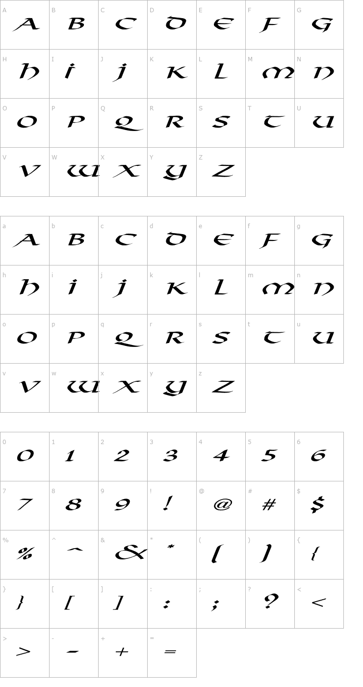 Character Map Viking-Normal Ex Italic Font