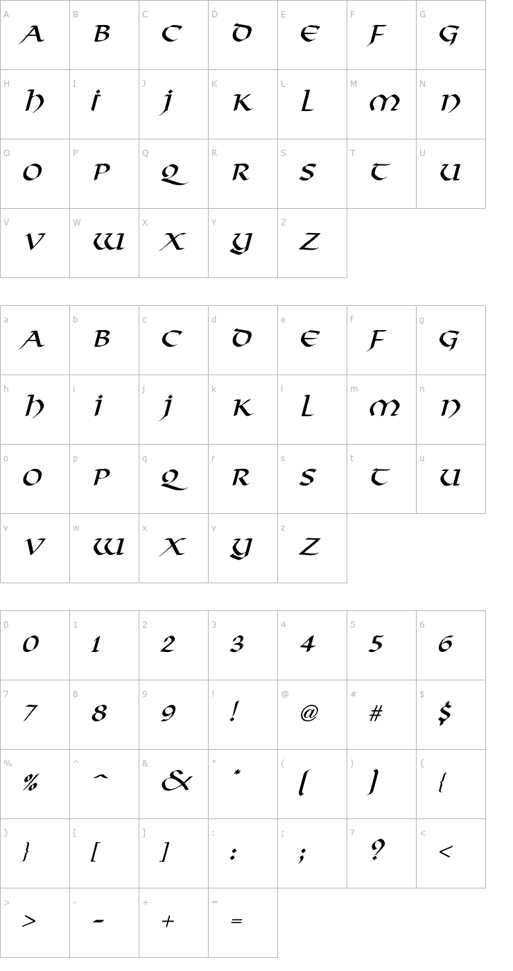 Character Map Viking-Normal Italic Font