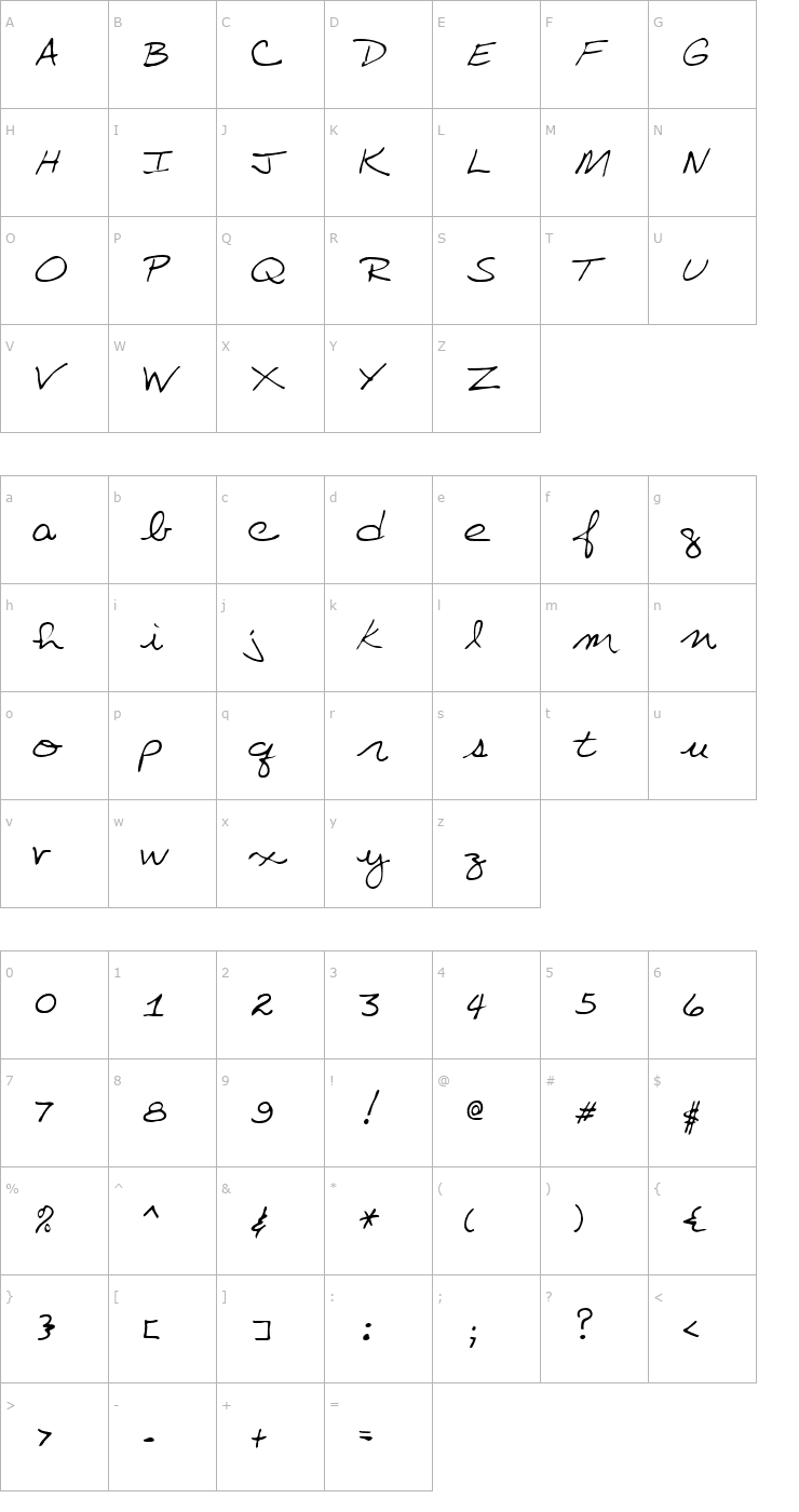 Character Map Villa Regular Font