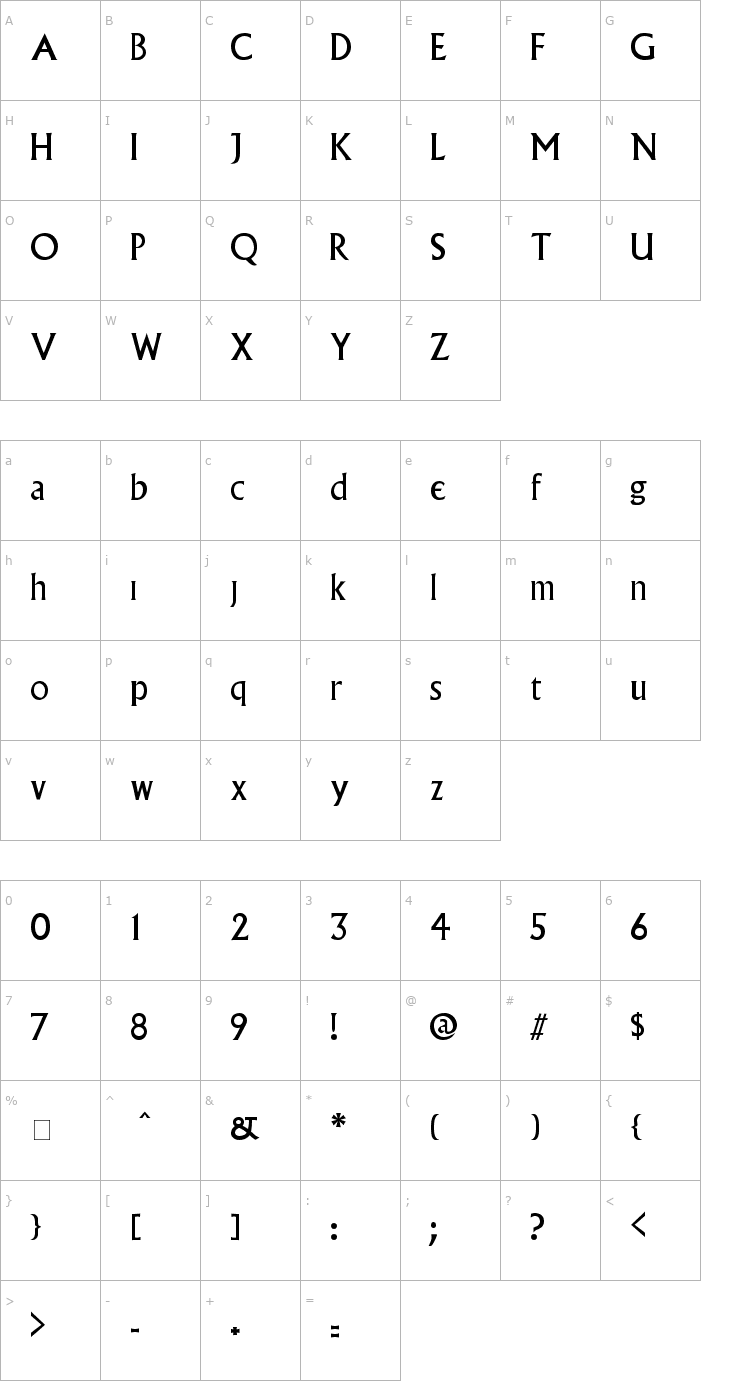 Character Map Village Font