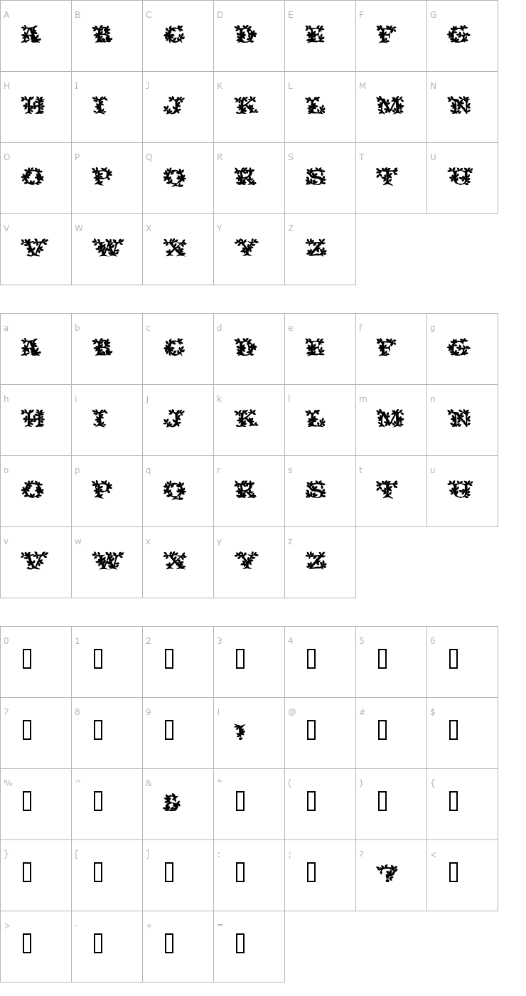 Character Map VineCapsSSi Bold Font