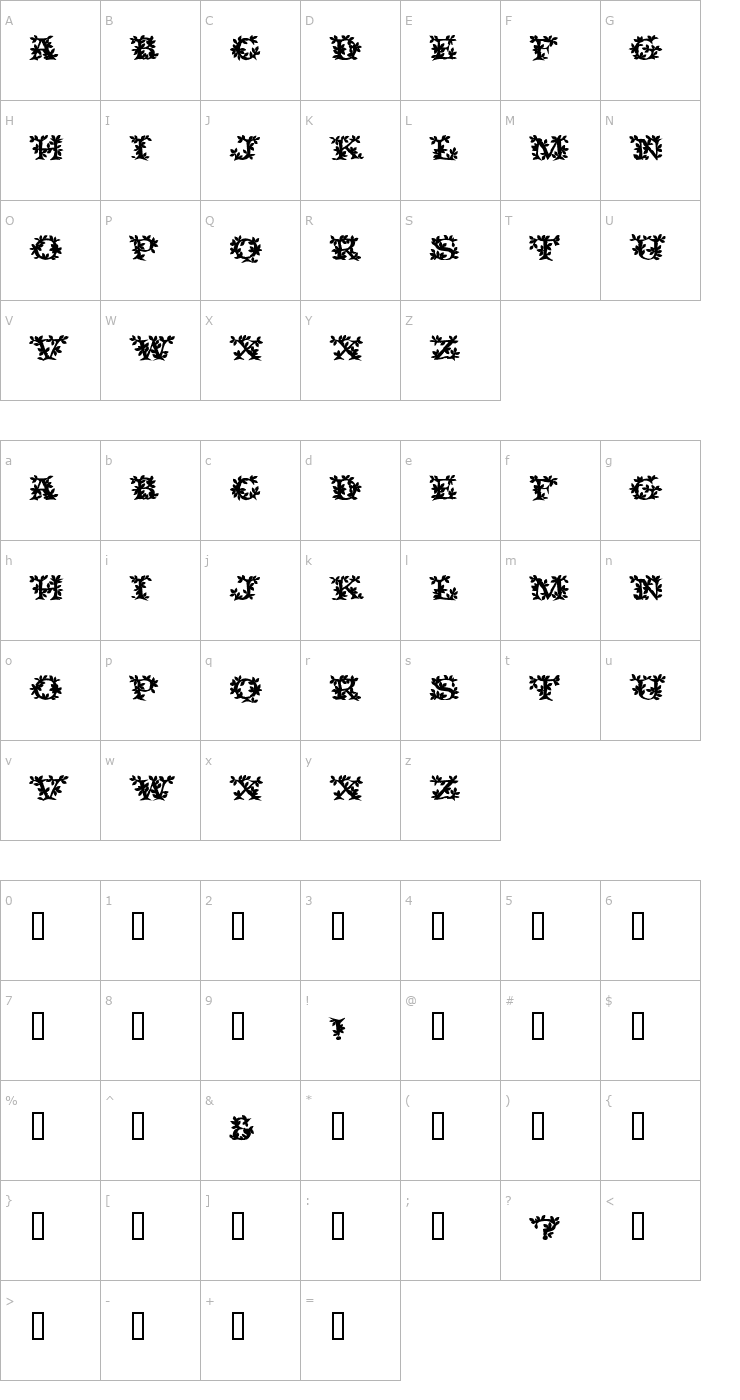 Character Map VineCapsSSK Bold Font