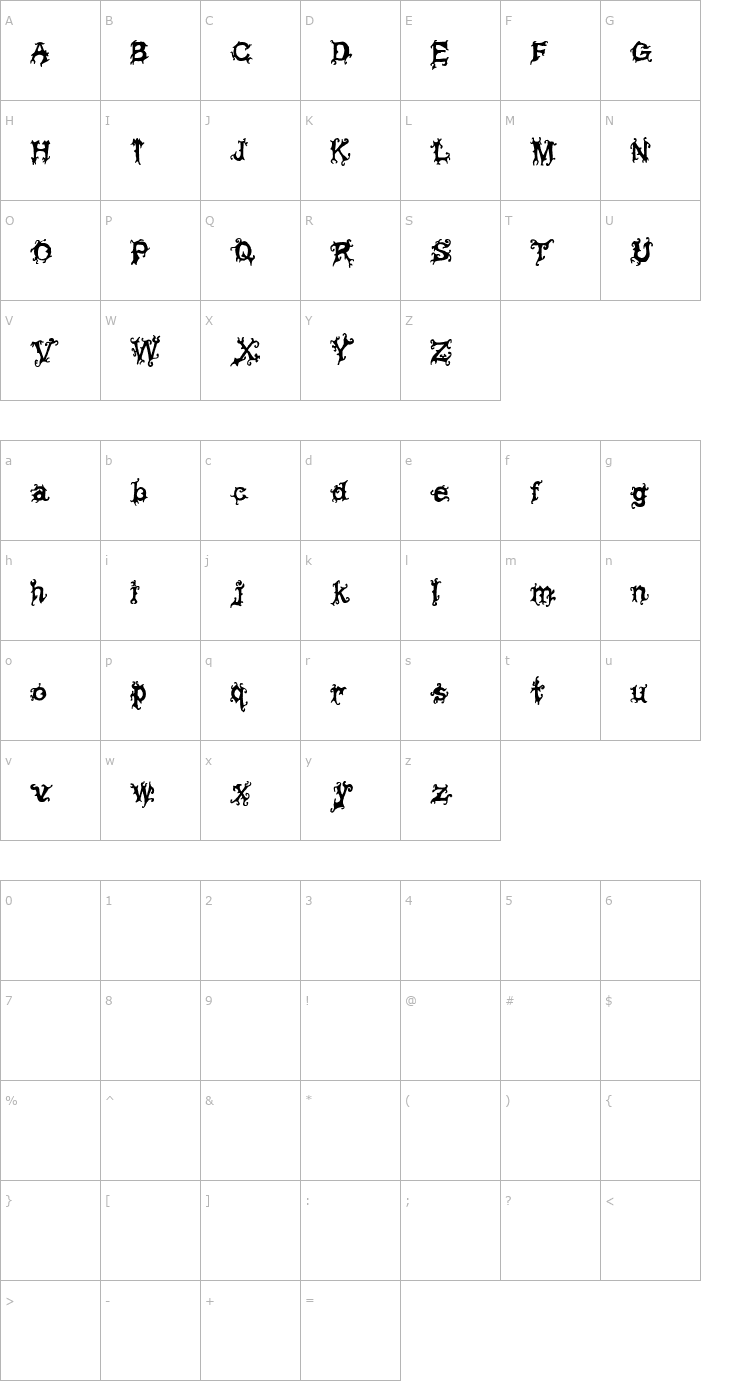Character Map Viney TimesRegular Font