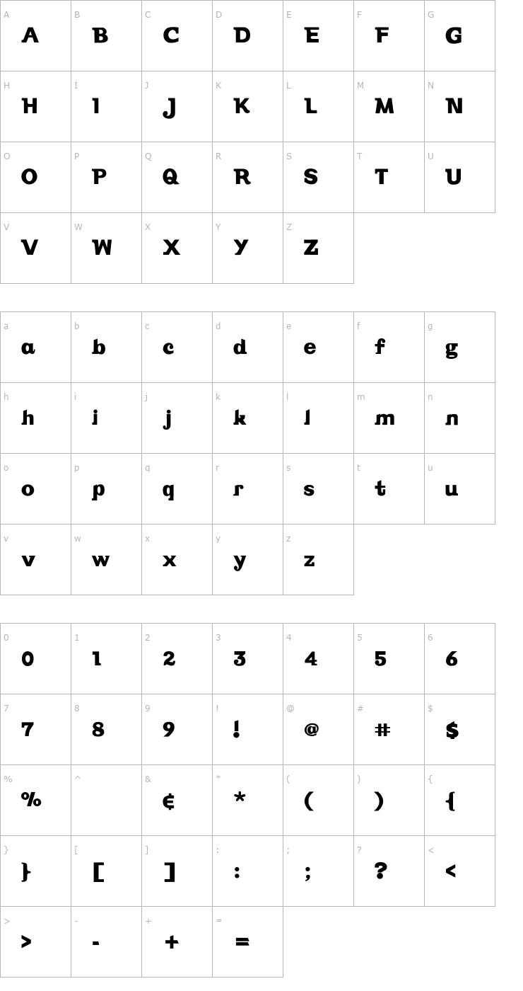 Character Map Vintage Font