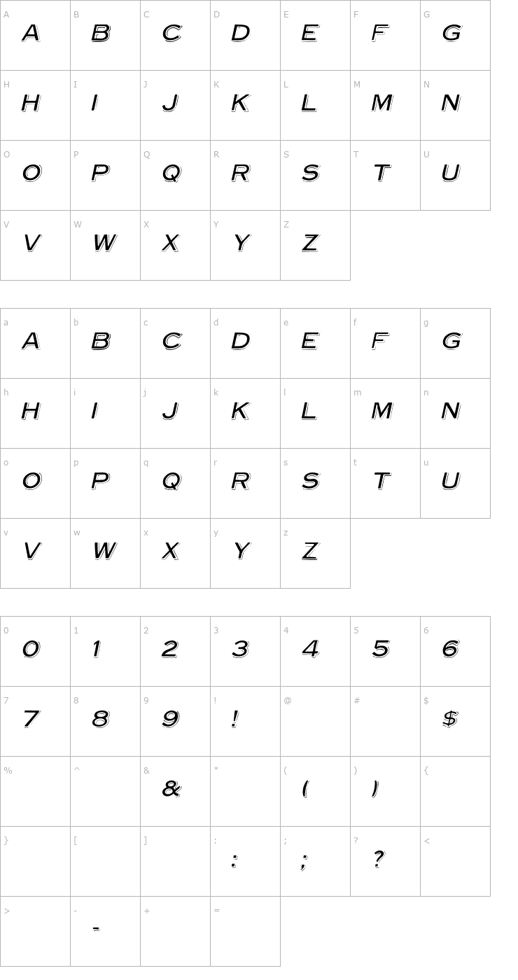 Character Map VinylCapsHeavy Italic Font