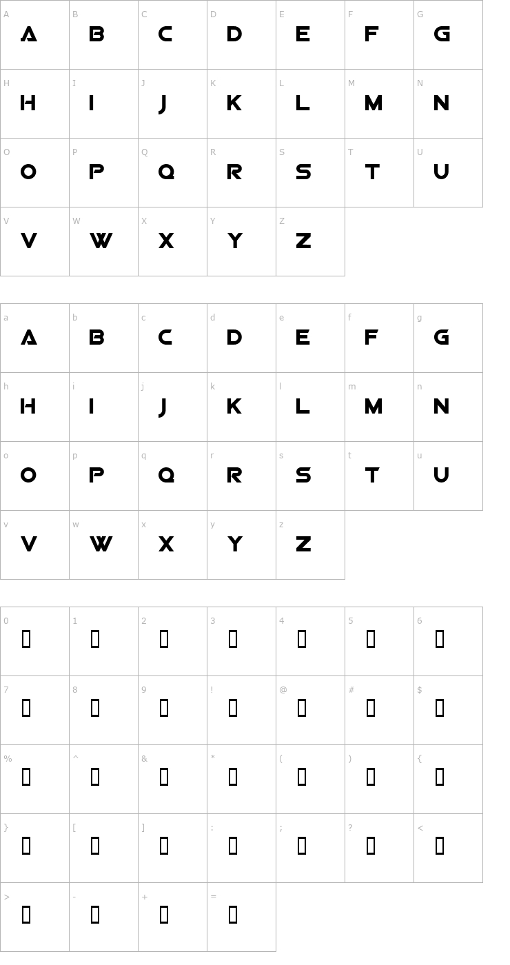 Character Map Viper Squadron Solid Font