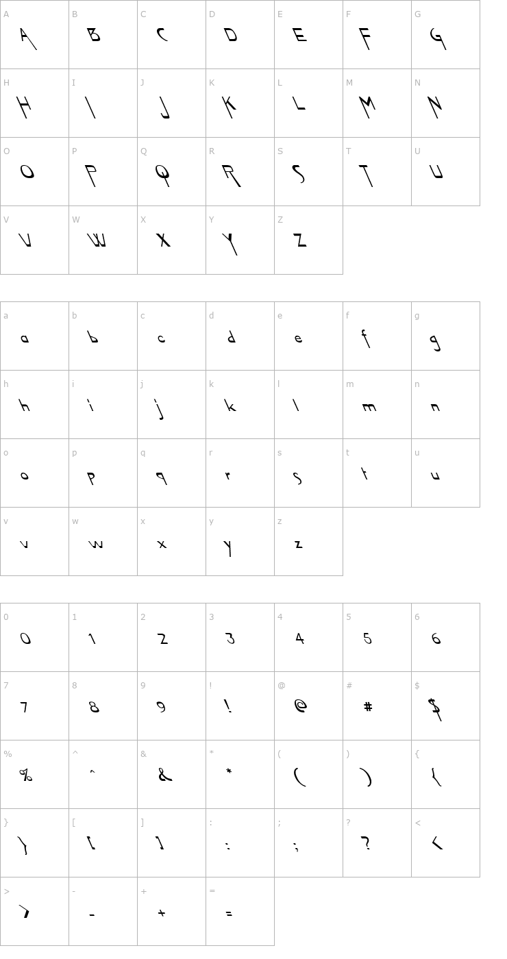 Character Map Vireo Font Extreme Lefti Font