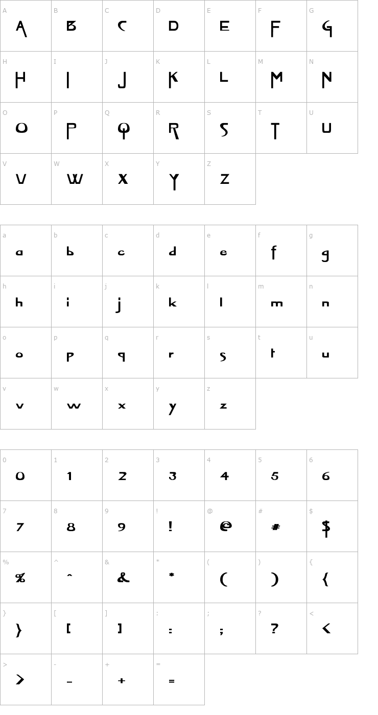 Character Map VireoFont Wd Bold Font