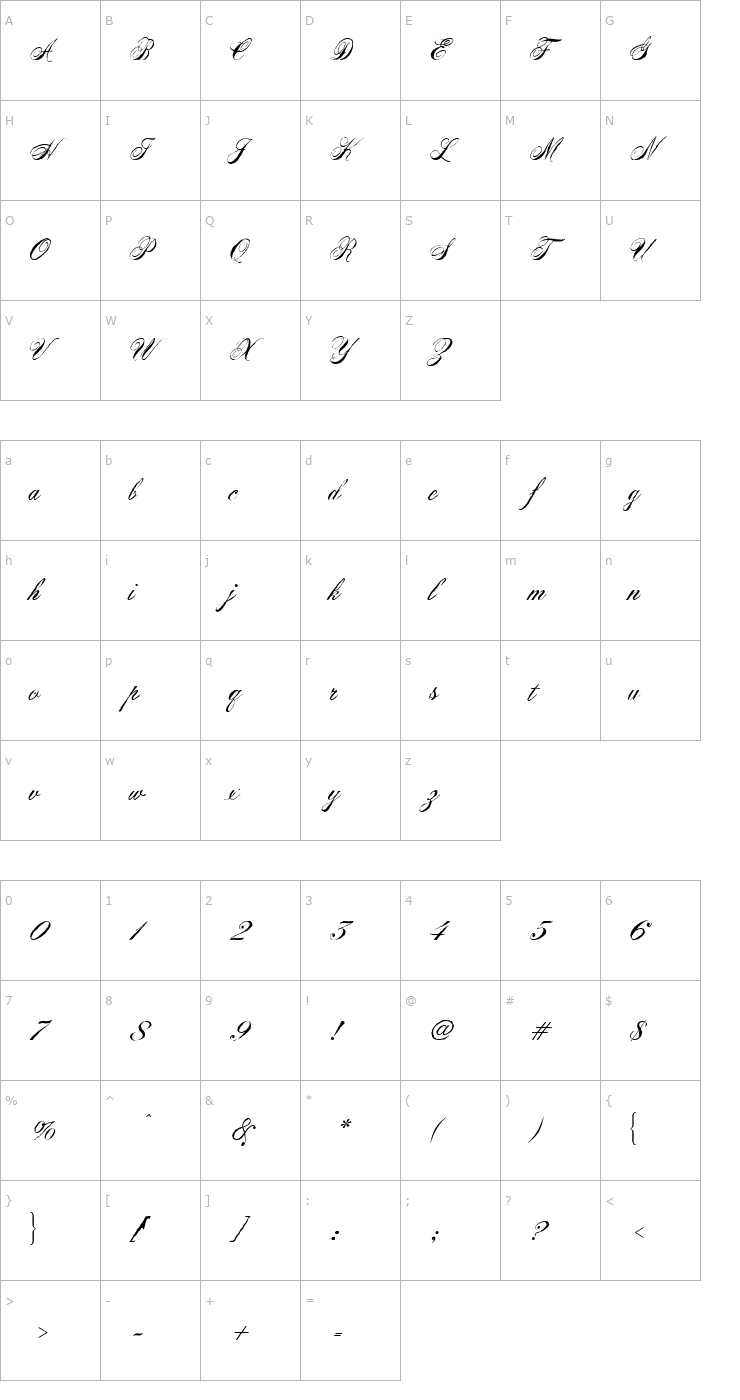 Character Map Virginia Antique Font