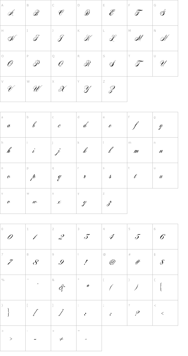 Character Map VirginiaAntique-Regular Font