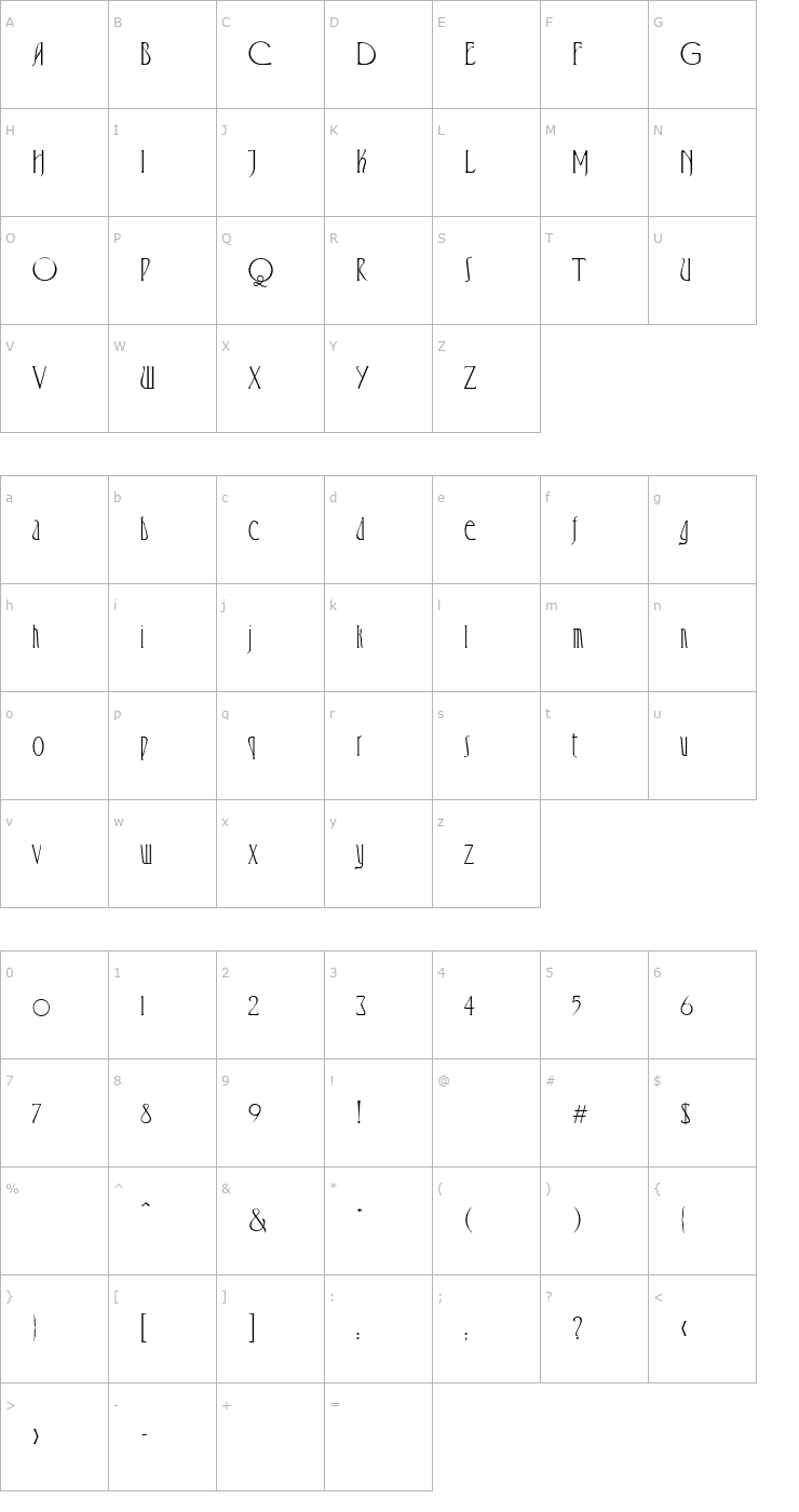Character Map VirginRomanNormal Font