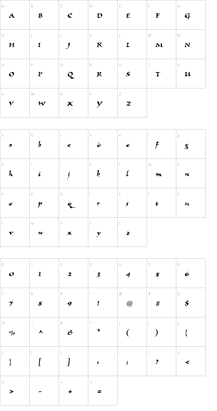 Character Map Visigoth Font