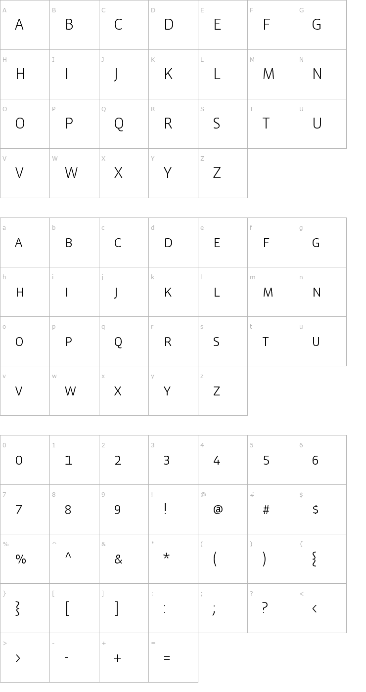 Character Map VistaSansSCLight Font