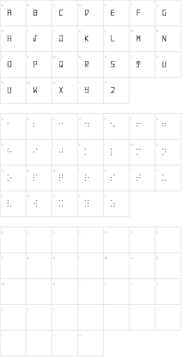 Character Map Visual Braille Font