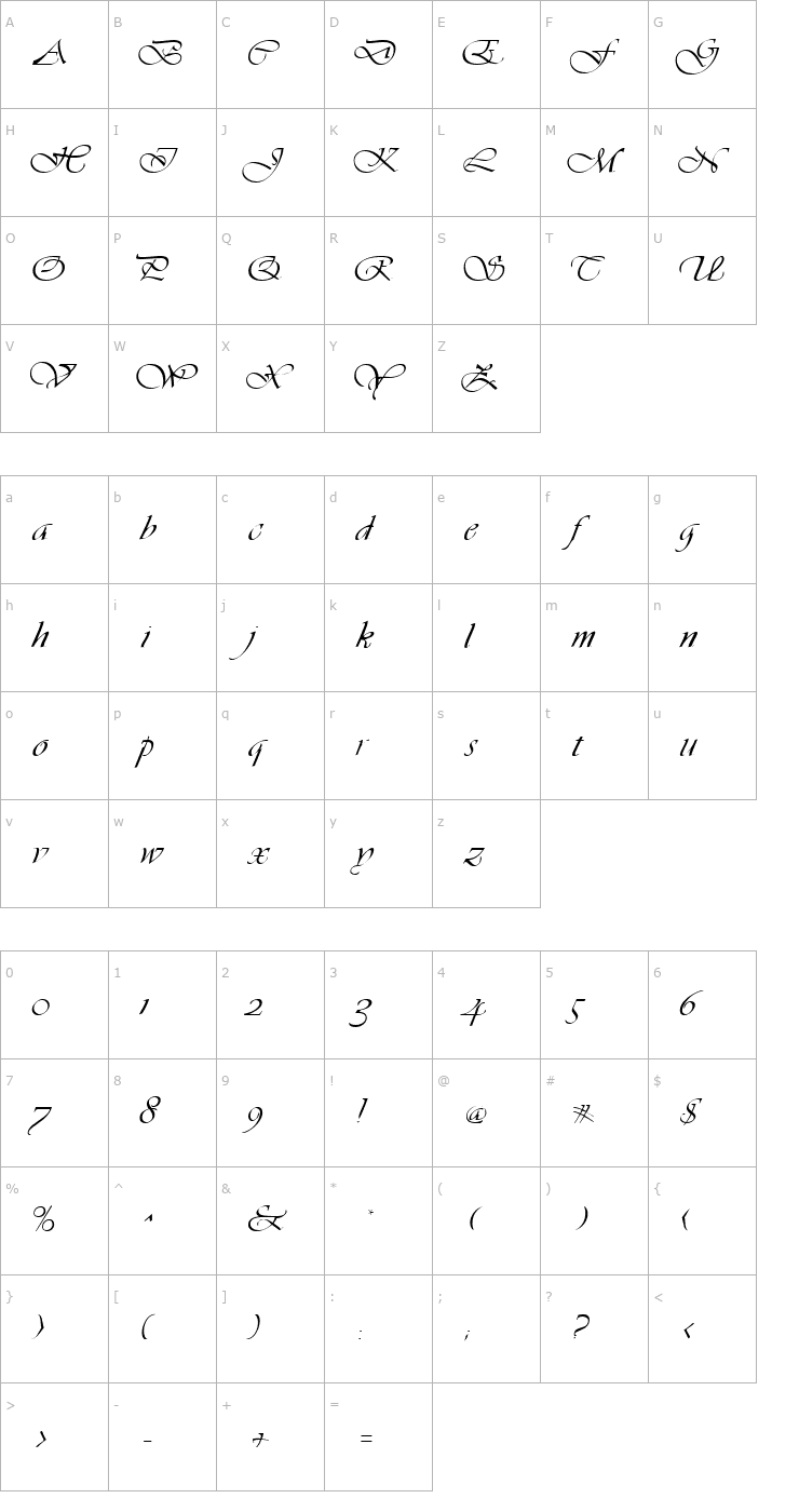 Character Map Vivacious Regular Font