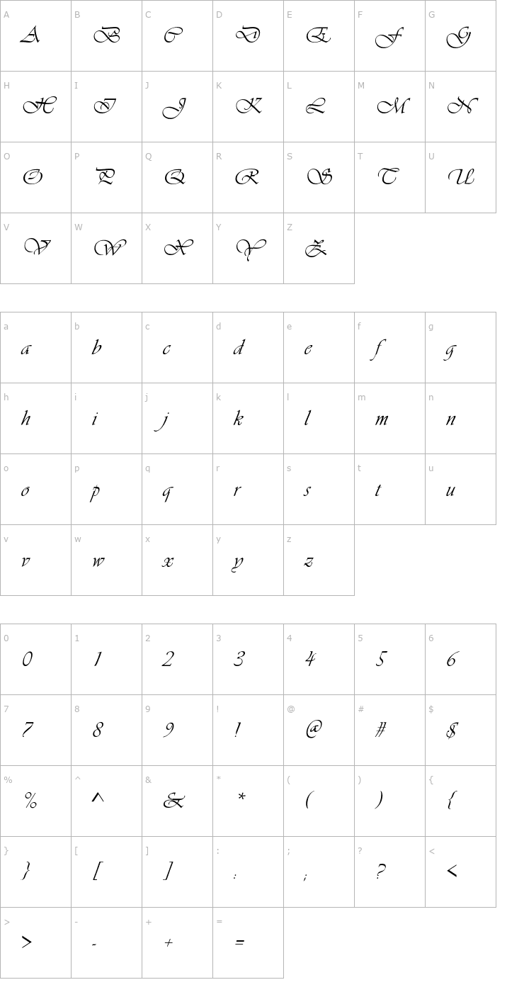 Character Map Vivaldi Font