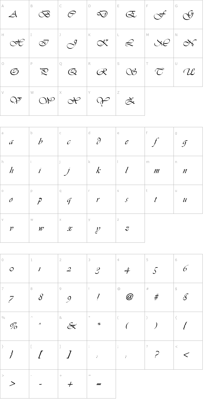 Character Map Vivaldi ICG Font