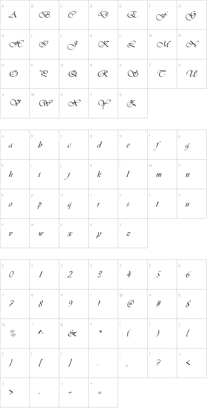 Character Map Vivaldi Italic Font