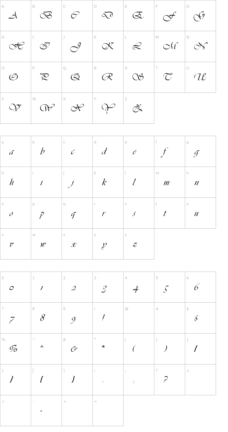 Character Map Vivaldi MN Font