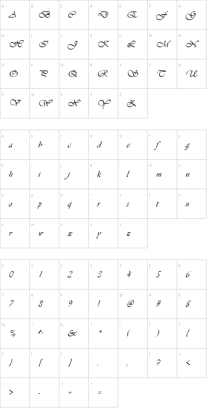 Character Map VivaldiD Font