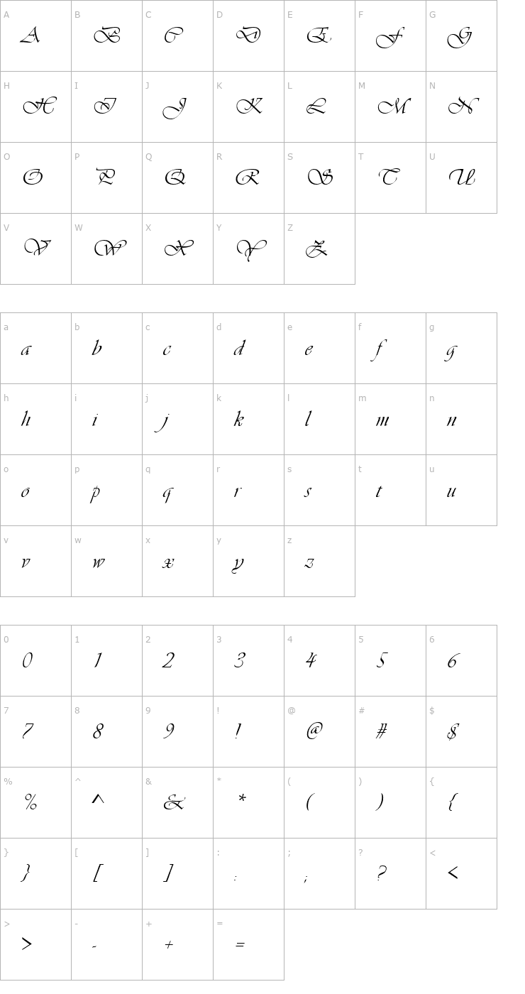 Character Map VivaldiD CL Font