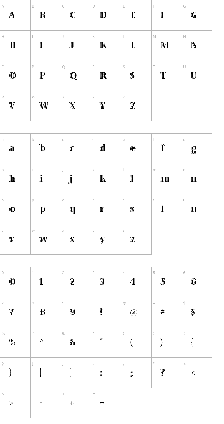 Character Map VivaStd-BoldCondensed Font