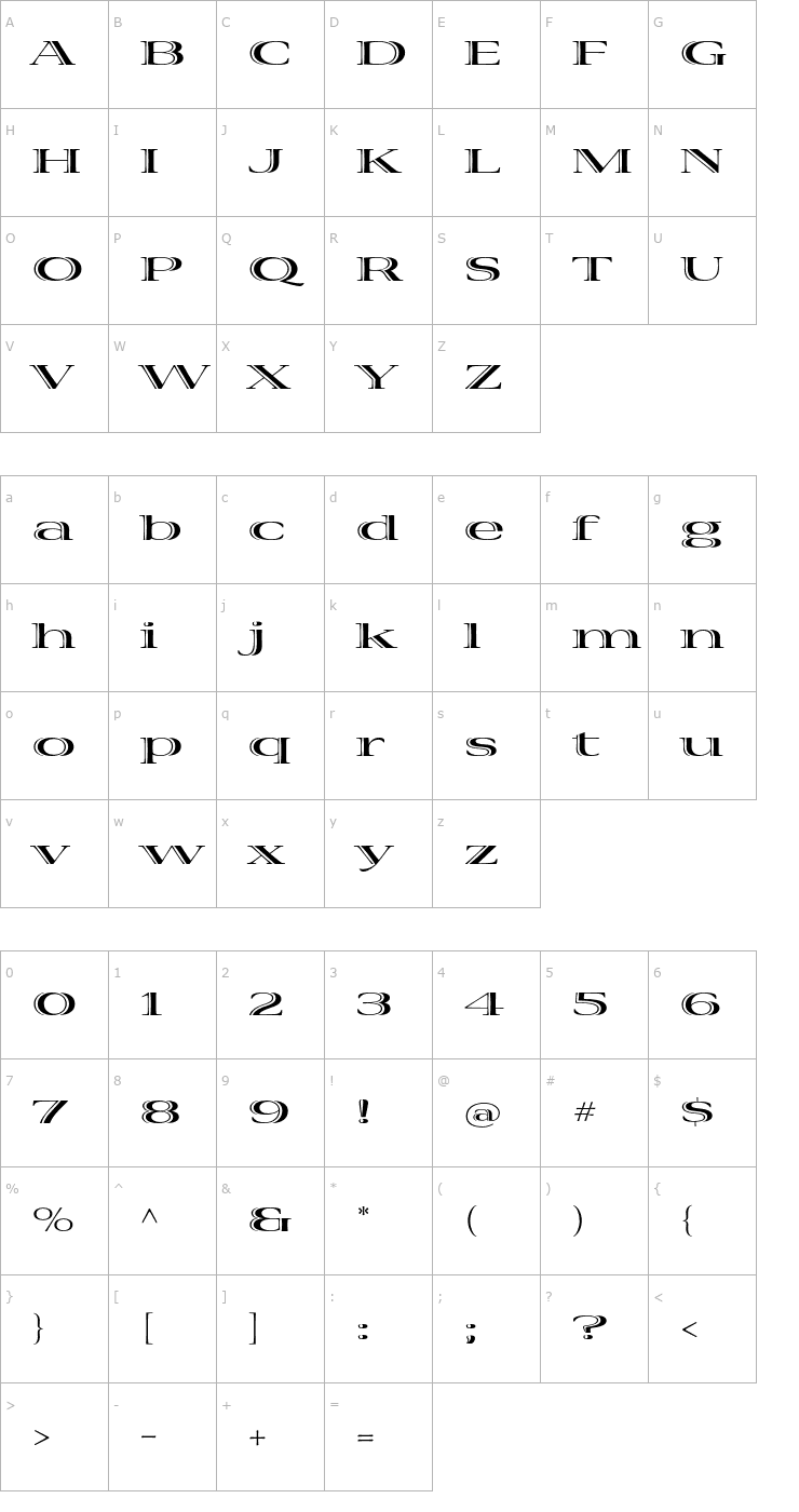 Character Map VivaStd-BoldExtraExtended Font