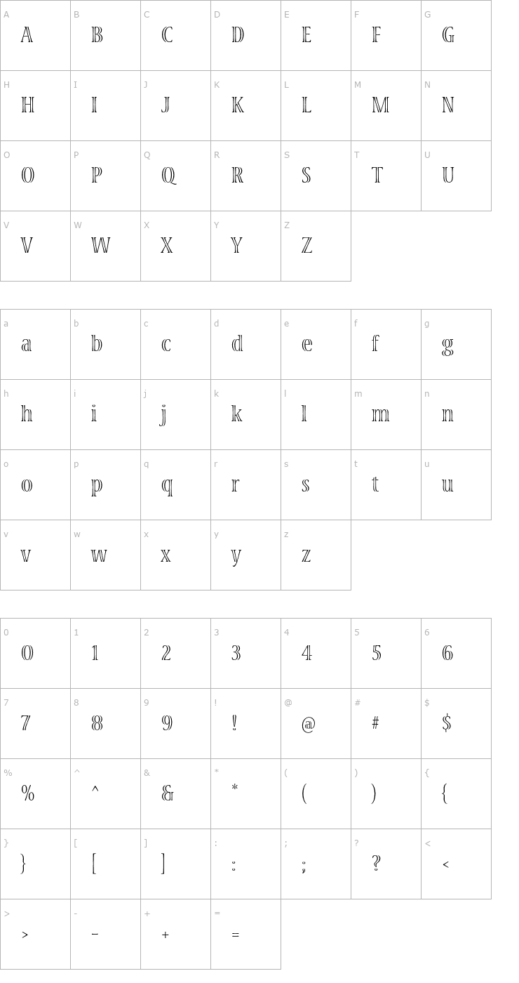 Character Map VivaStd-LightCondensed Font