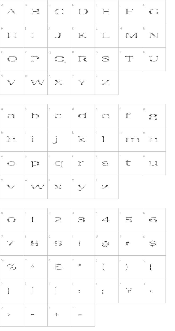 Character Map VivaStd-LightExtraExtended Font