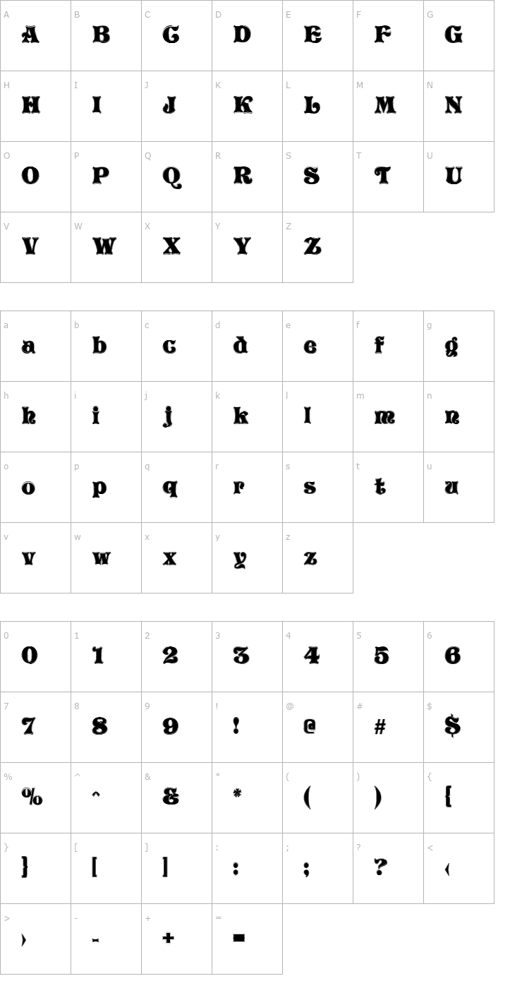 Character Map Vivian Contour Font