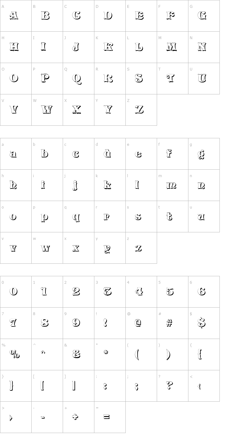 Character Map Vivian Shadow Font