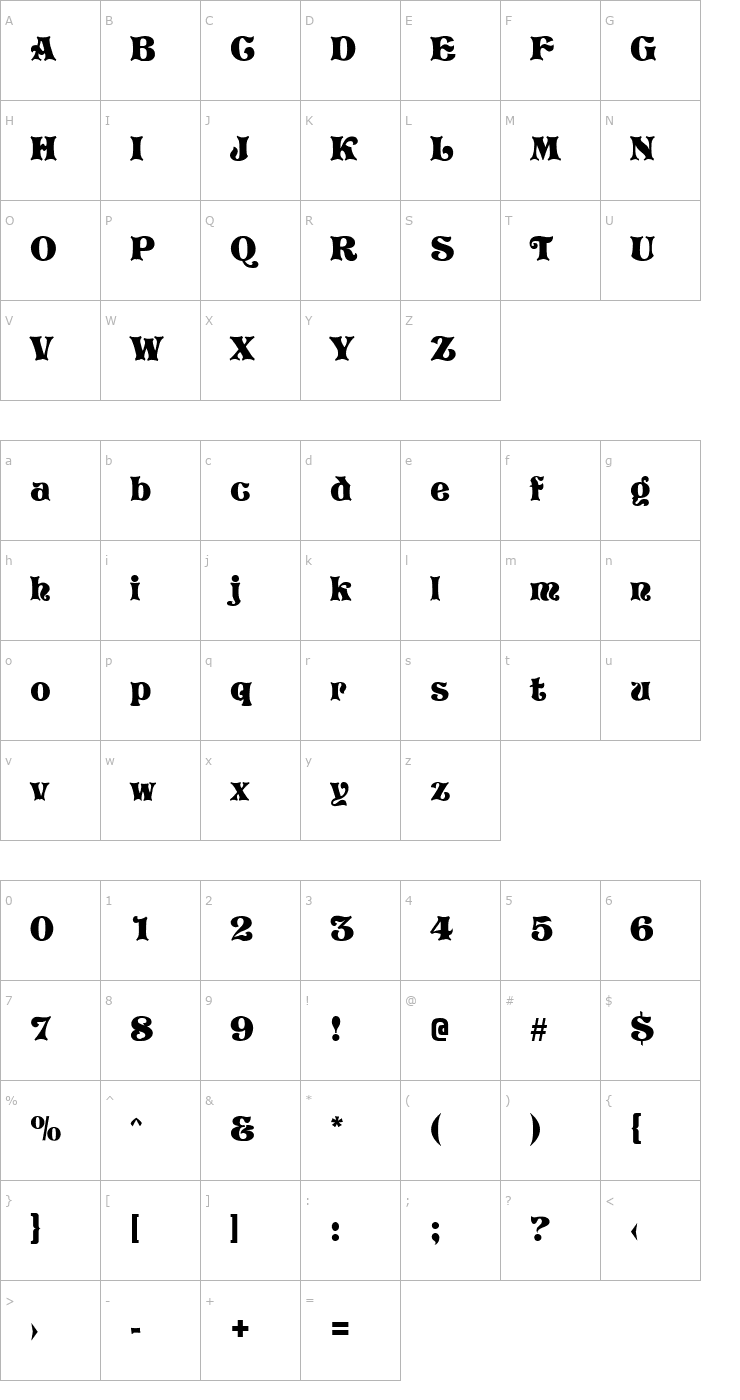 Character Map VivianFlourish DS Font