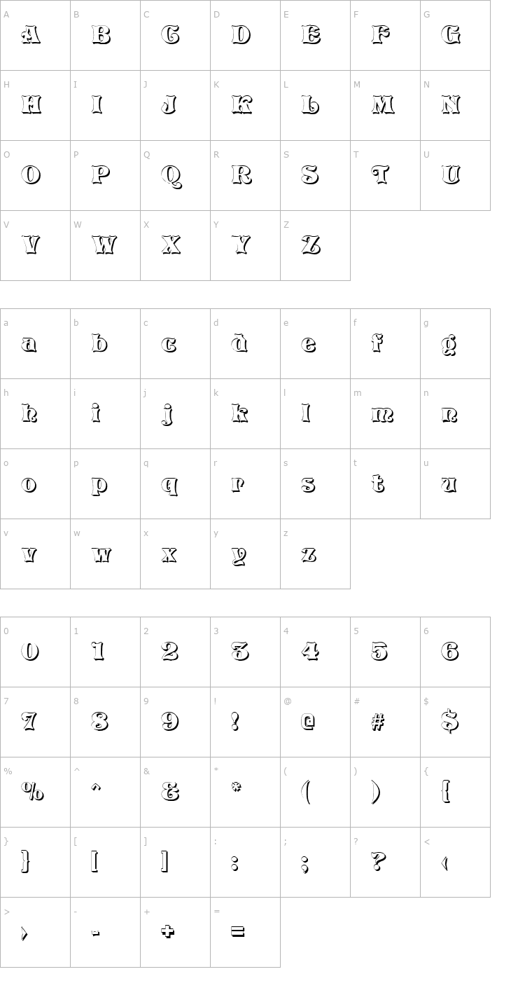 Character Map VivianFlourish DS Shadow Font