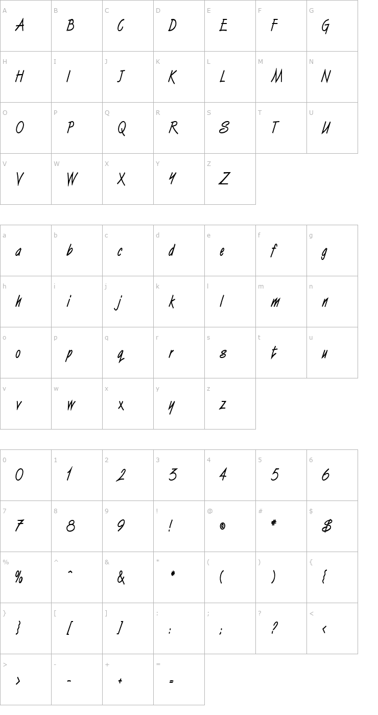 Character Map Vizier Condensed Heavy Normal Font