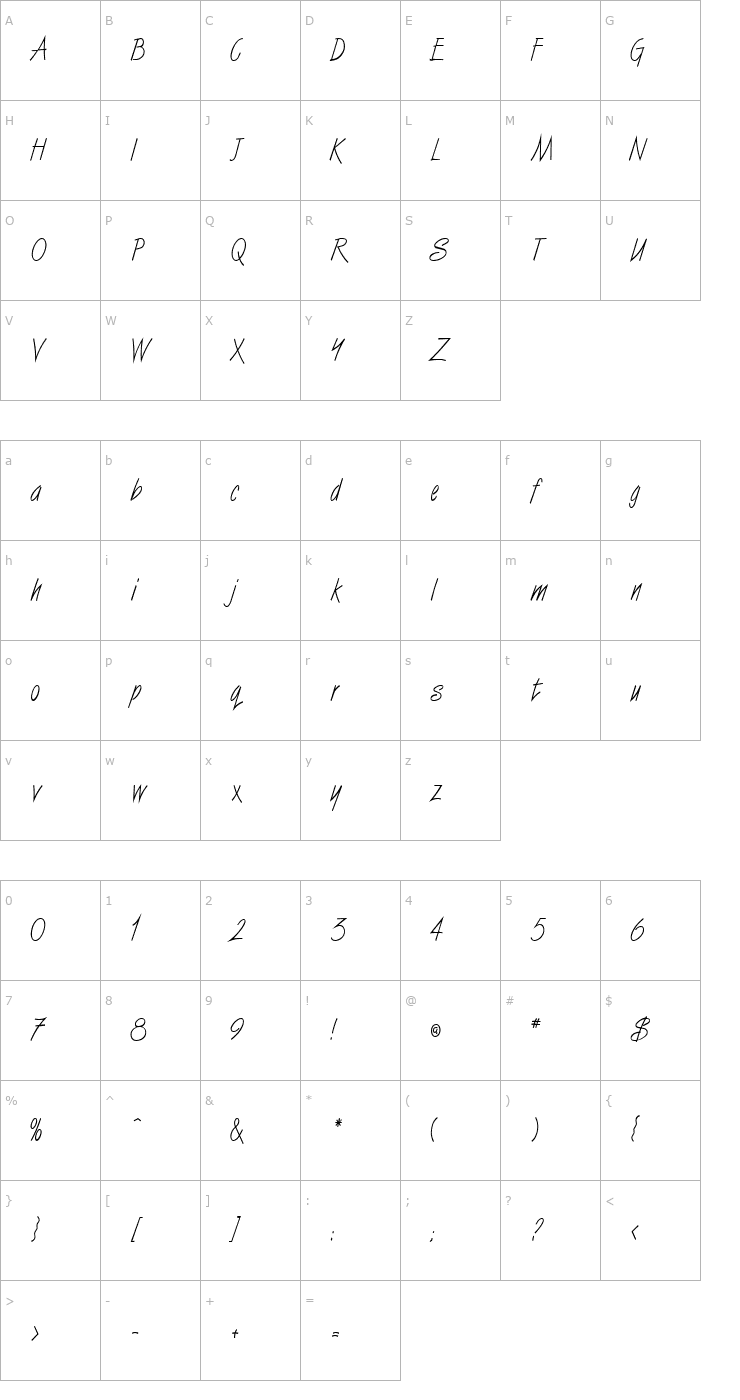 Character Map Vizier Condensed Normal Font