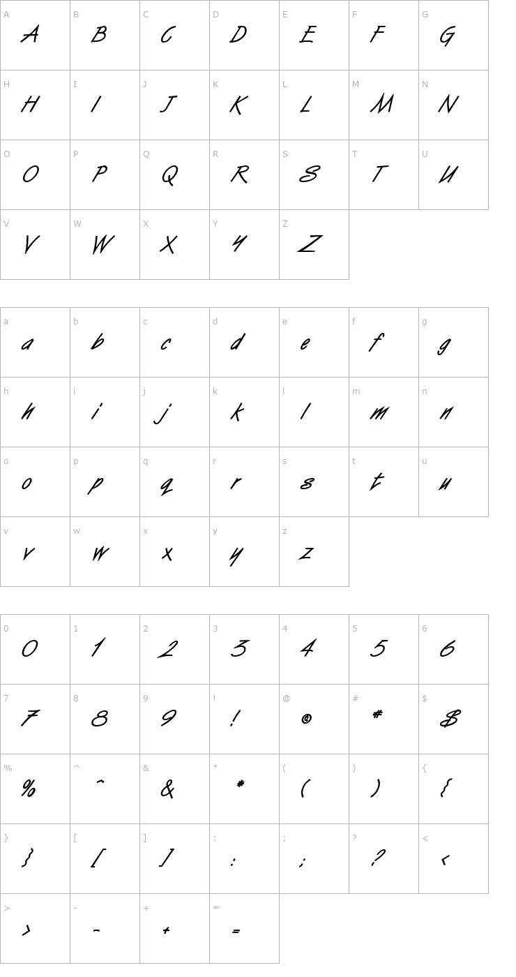 Character Map Vizier Heavy Italic Font
