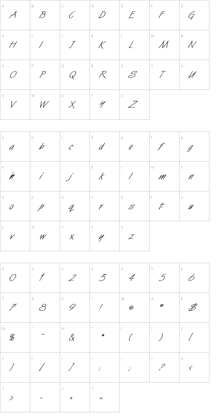 Character Map Vizier Italic Font