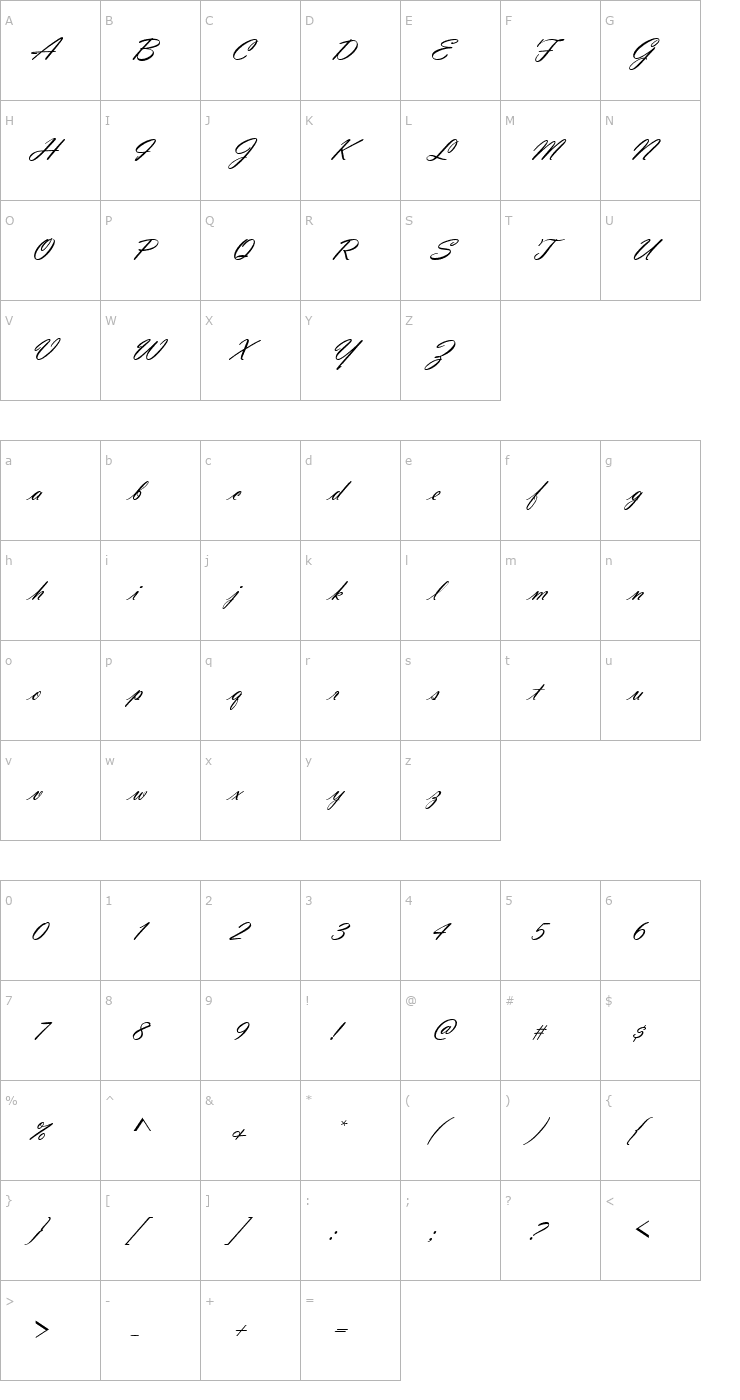 Character Map VladimirScr Becker Font