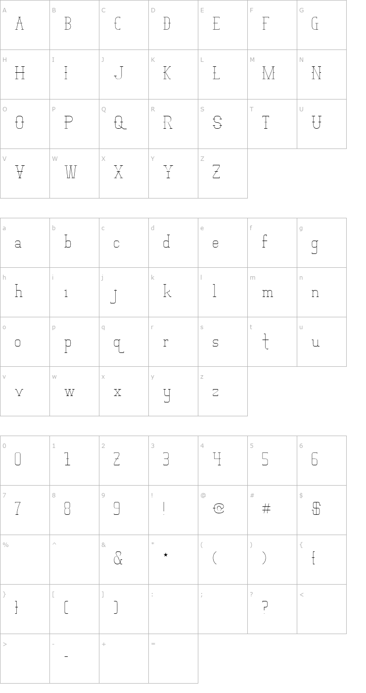 Character Map Vloderstone Lite Beta Font