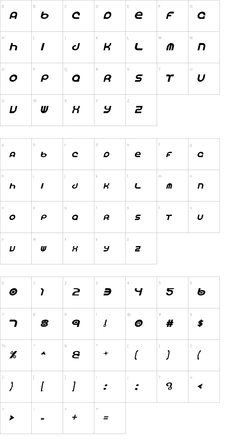 Character Map Vocaloid Italic Font