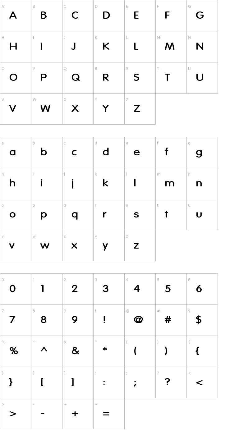 Character Map Vogel Wide Bold Font