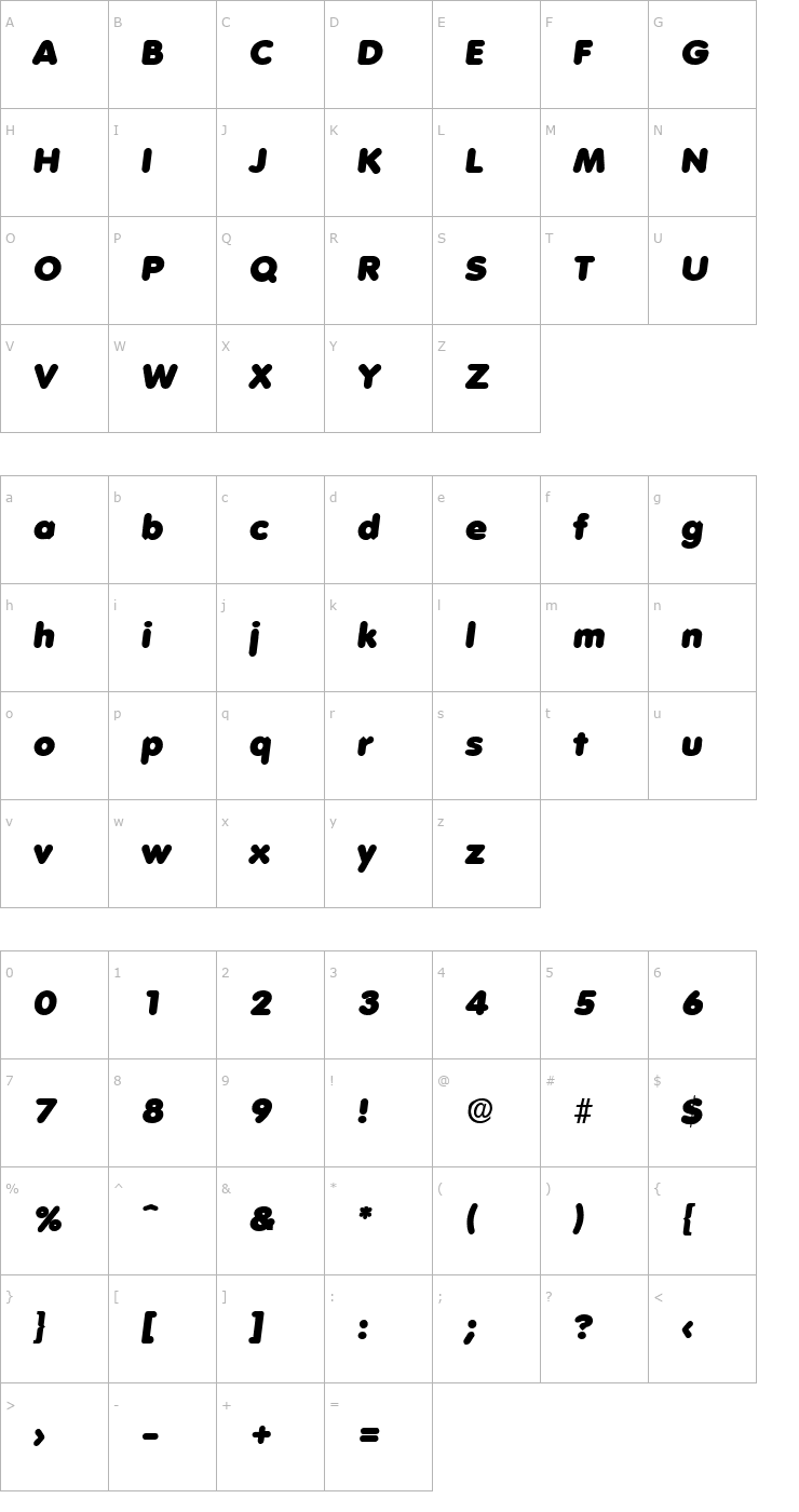 Character Map Volkswagen-HeavyIta Font